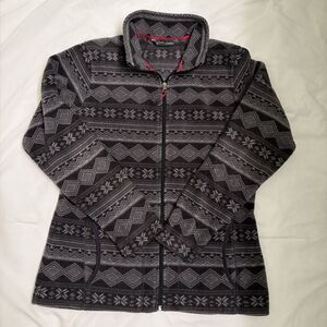 Woolrich Andes Fleece Grey Printed Zip Up Jacket Women Size Large, navaho print